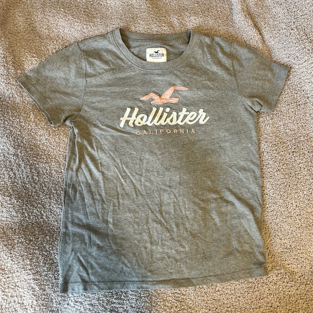 Hollister Gray Baby Tee with Pink Logo